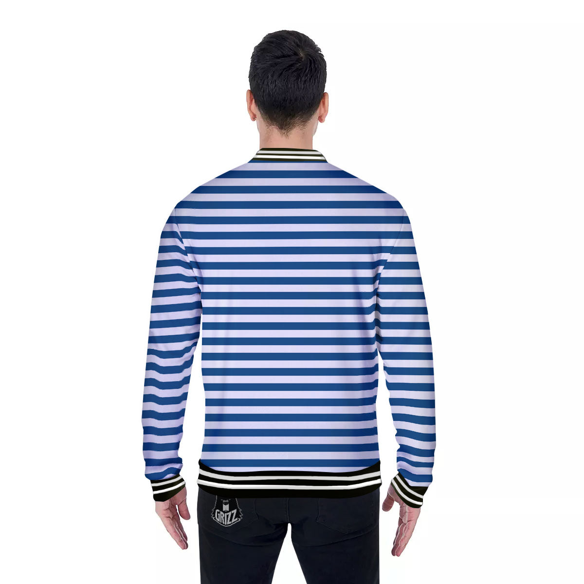 Striped Blue Print Pattern Baseball Jacket-grizzshop