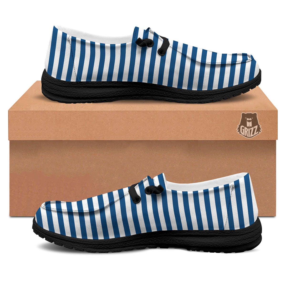 Striped Blue Print Pattern Black Loafers-grizzshop