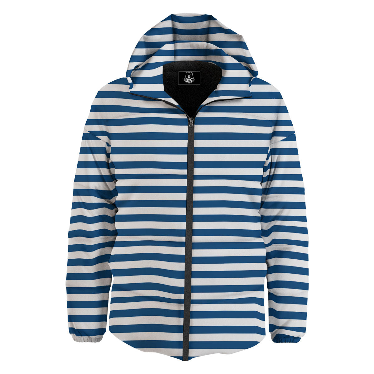 Striped Blue Print Pattern Down Jacket-grizzshop