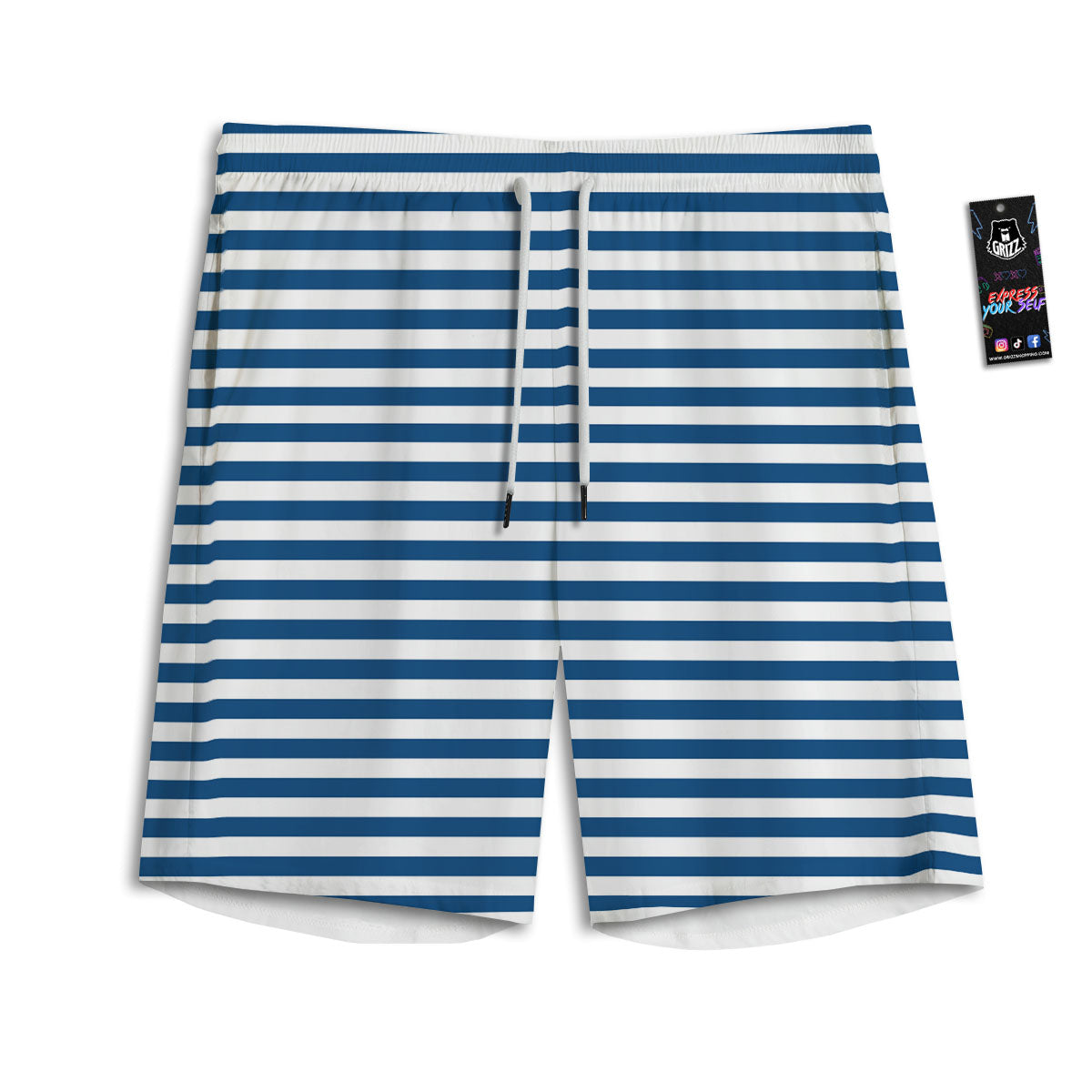 Striped Blue Print Pattern Men's Athletic Shorts