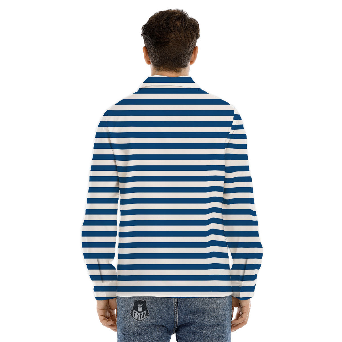 Striped Blue Print Pattern Men's Dress Shirts-grizzshop