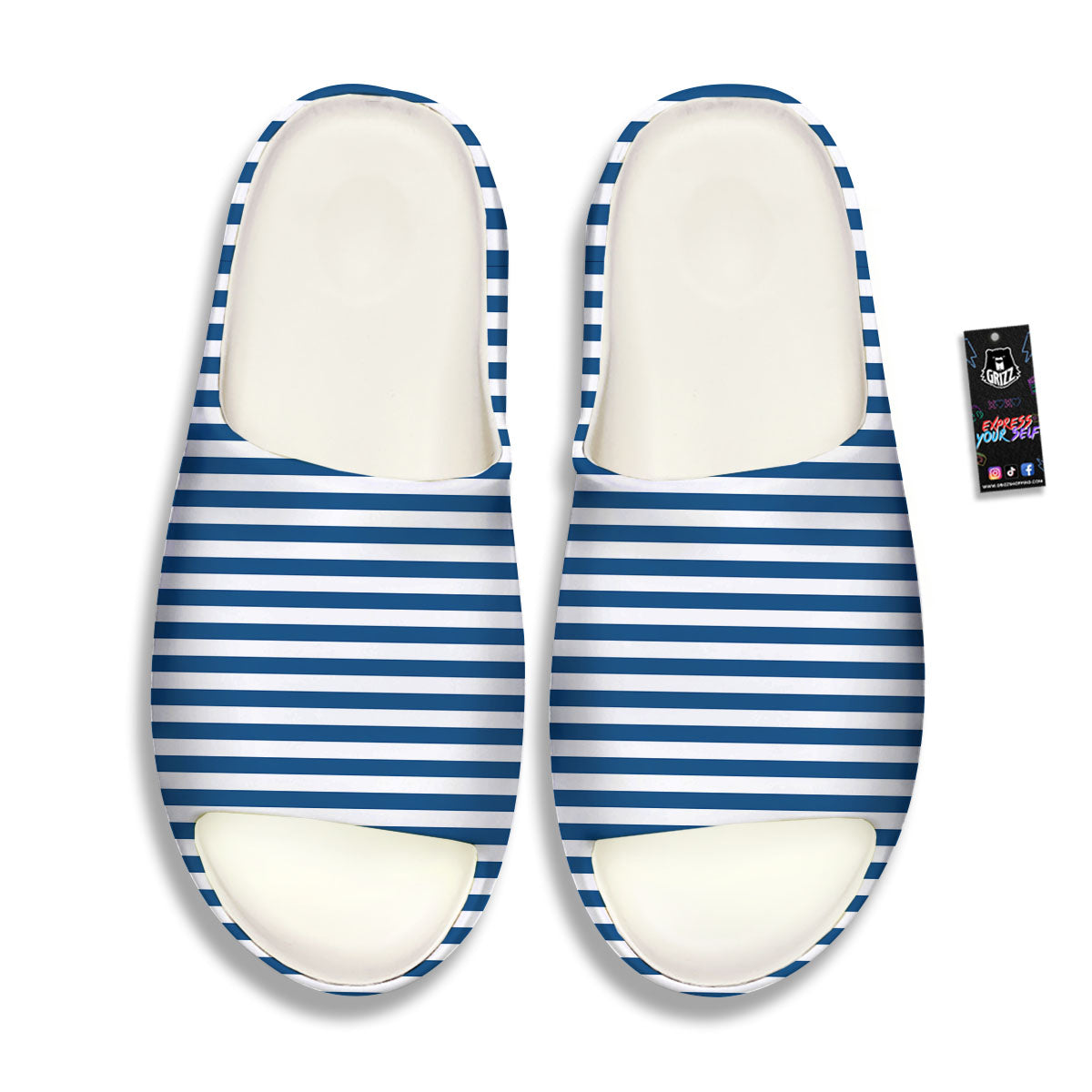 Striped Blue Print Pattern Sandals-grizzshop