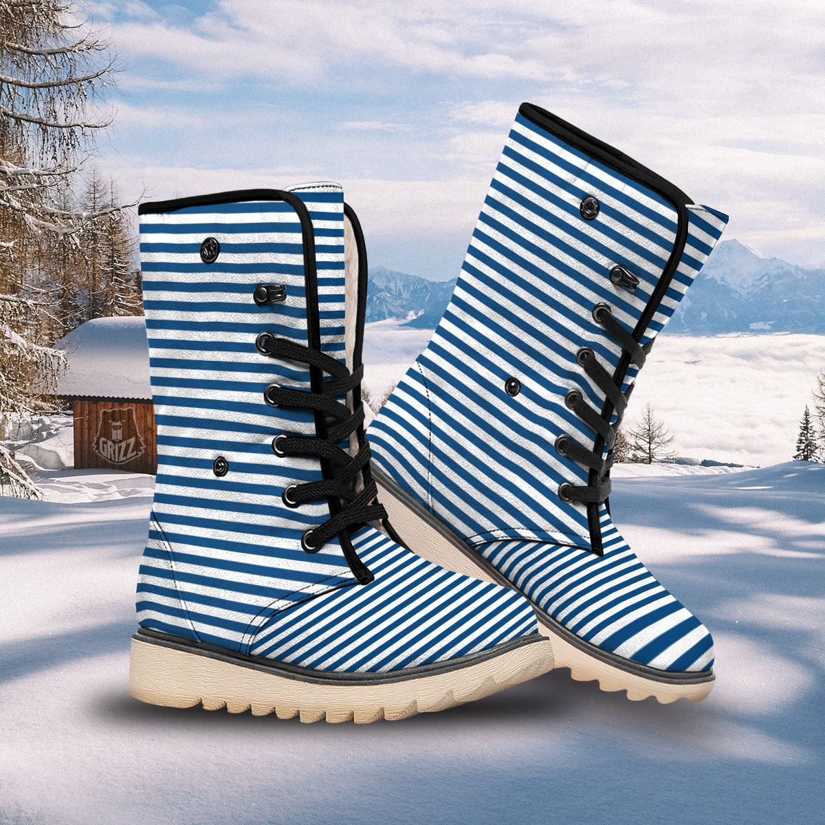 Striped Blue Print Pattern Snow Boots-grizzshop