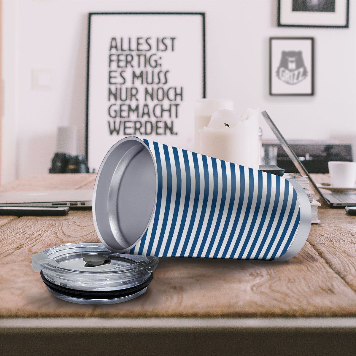 Striped Blue Print Pattern Tumbler-grizzshop