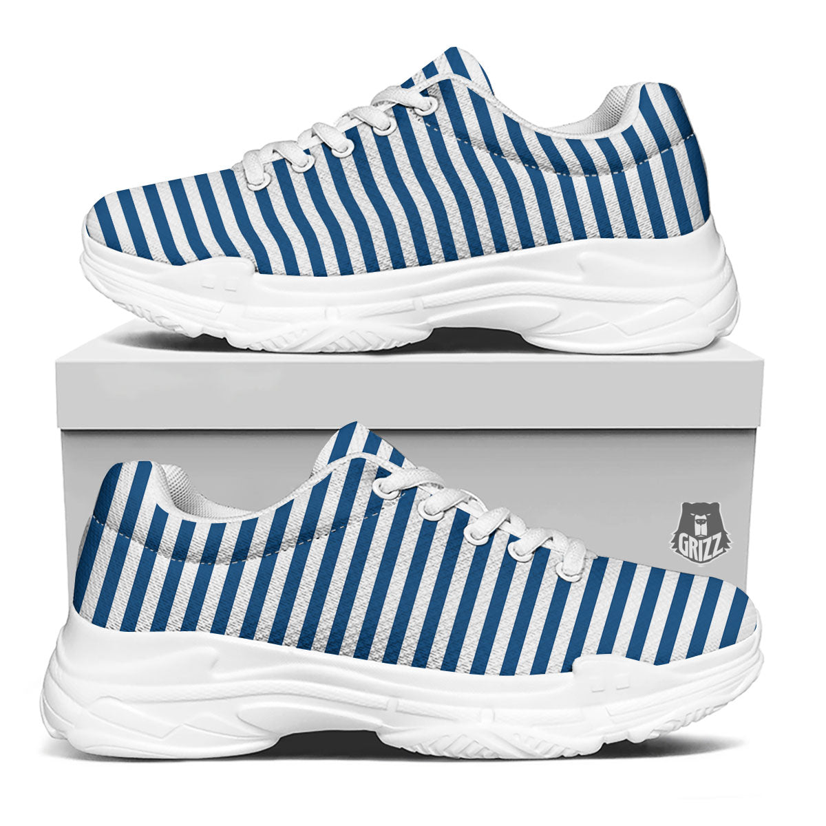 Striped Blue Print Pattern White Chunky Shoes-grizzshop