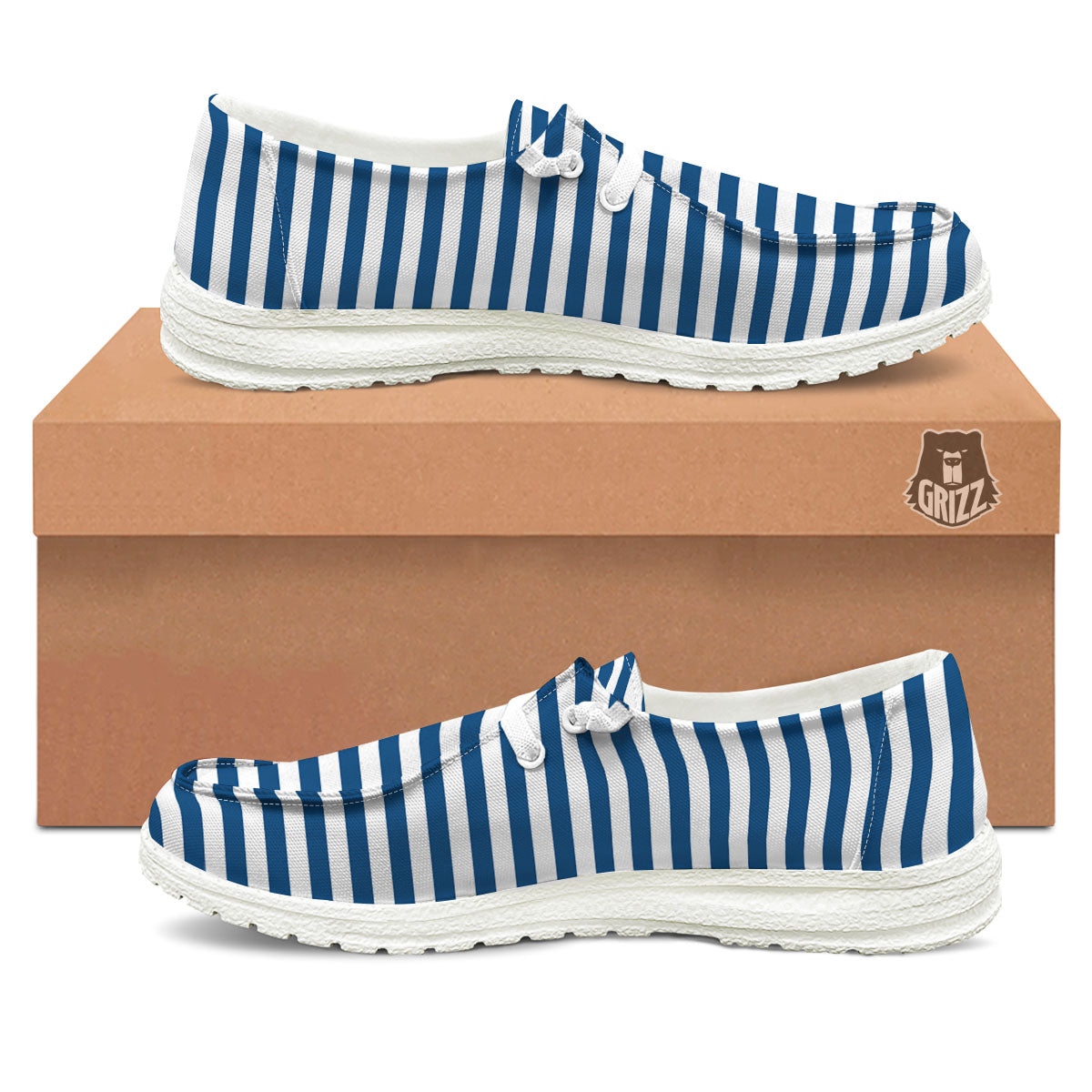 Striped Blue Print Pattern White Loafers-grizzshop