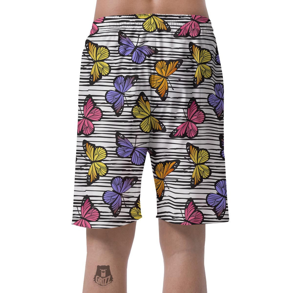 Striped Butterfly Print Men's Shorts-grizzshop