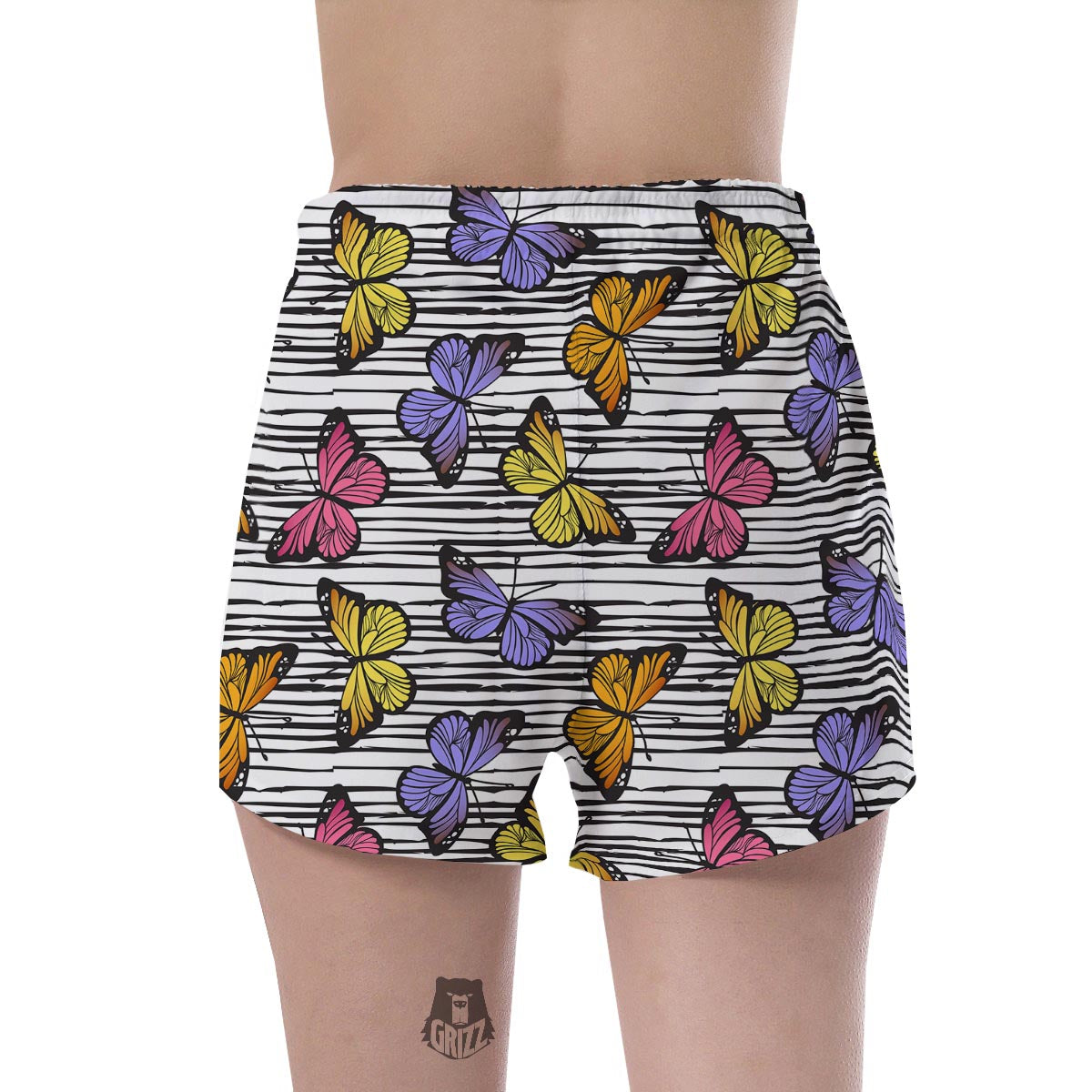 Striped Butterfly Print Women's Shorts-grizzshop