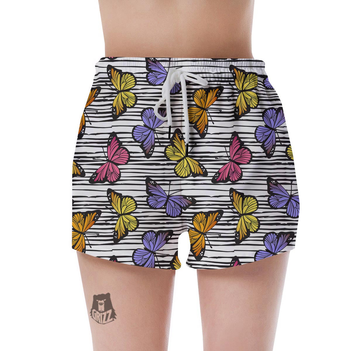 Striped Butterfly Print Women's Shorts-grizzshop