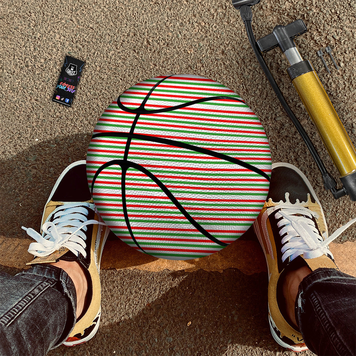 Striped Candy Cane Print Pattern Basketball-grizzshop