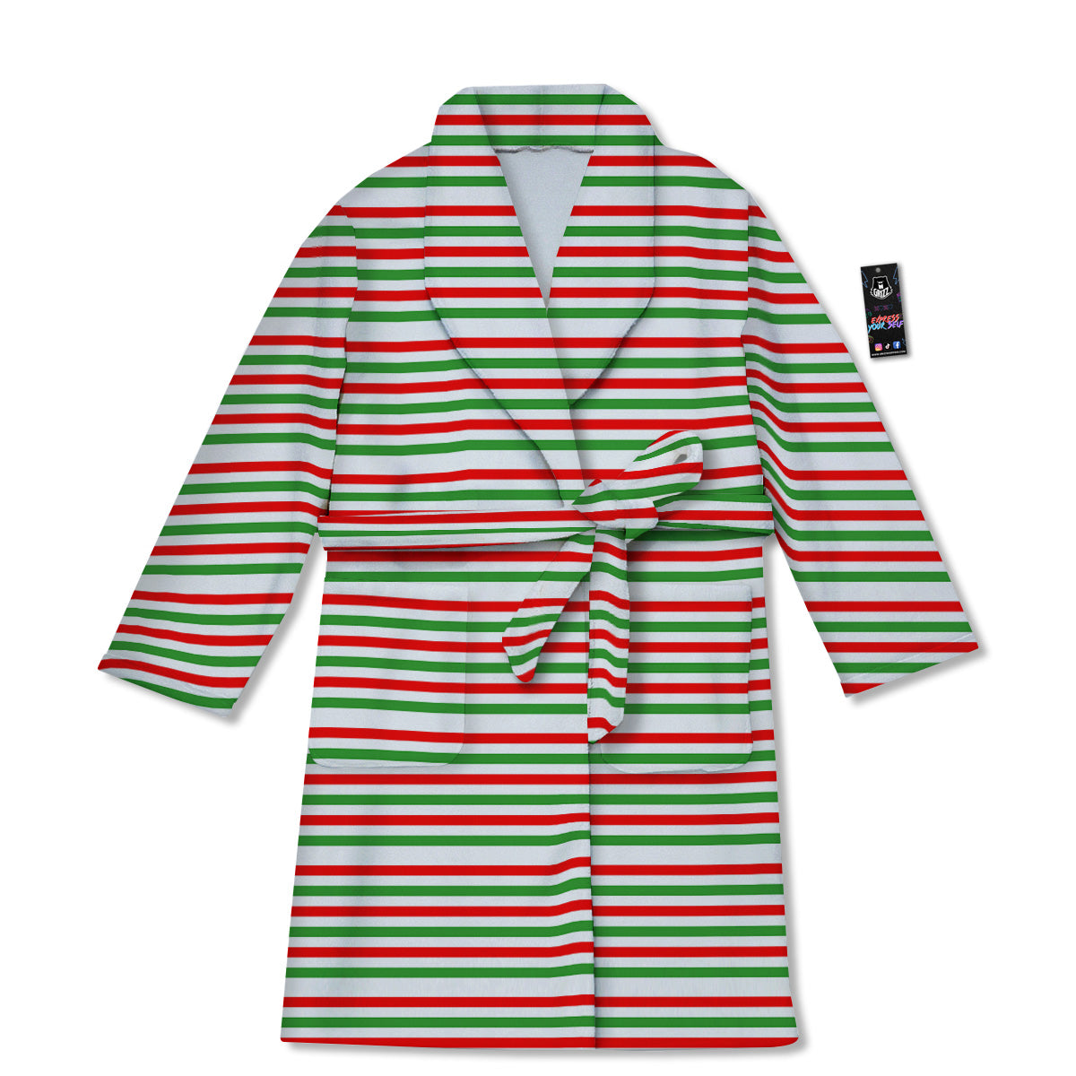 Striped Candy Cane Print Pattern Bathrobe-grizzshop