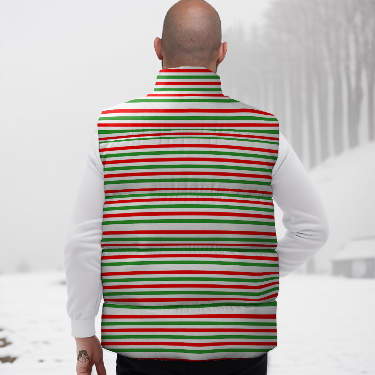 Striped Candy Cane Print Pattern Down Vest