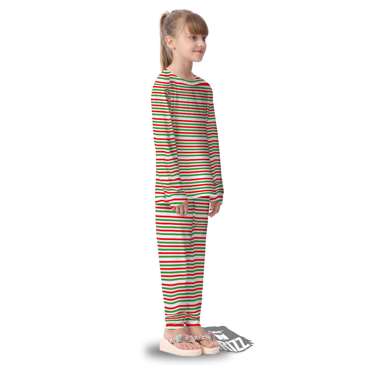 Striped Candy Cane Print Pattern Kid's Pajamas-grizzshop