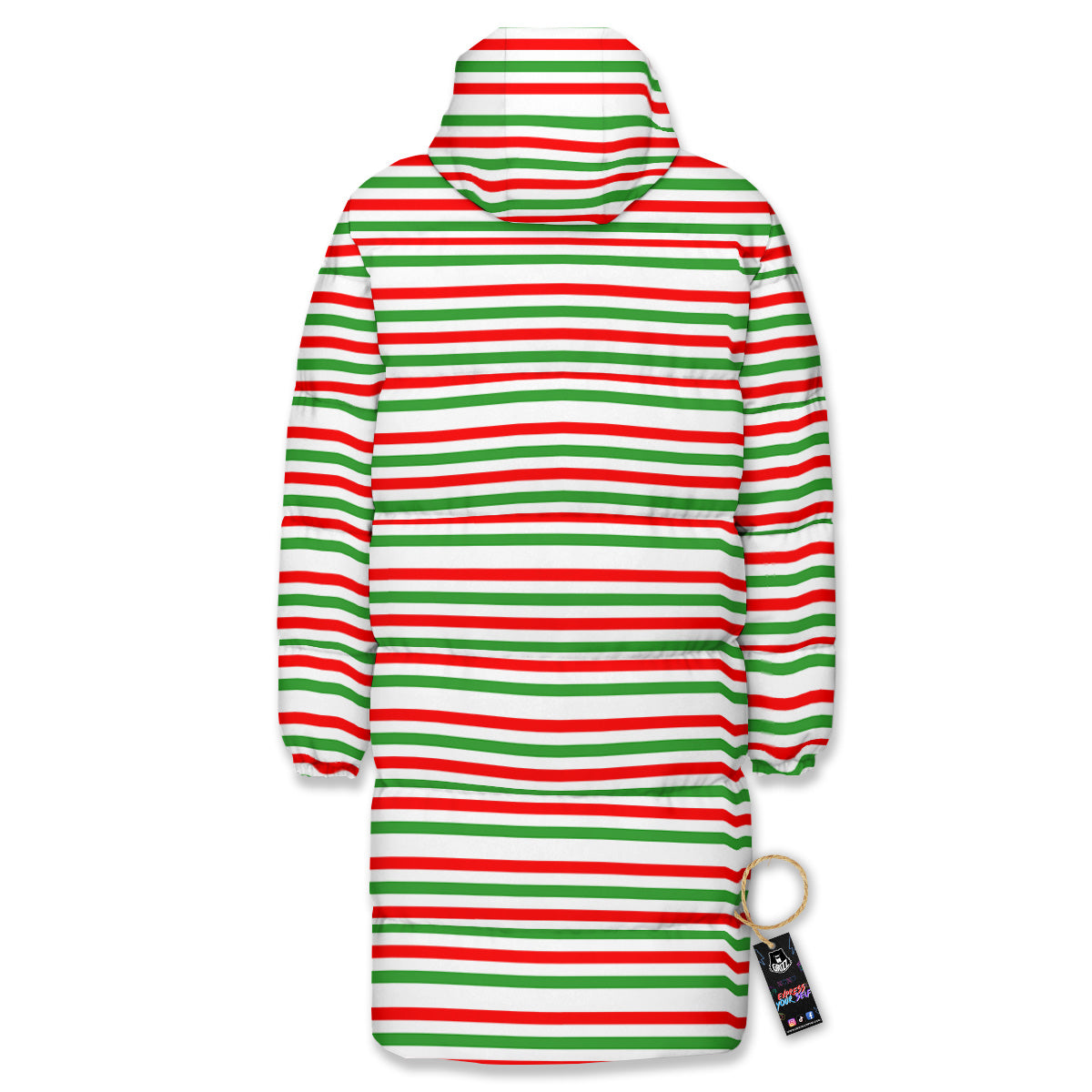 Striped Candy Cane Print Pattern Long Down Jacket-grizzshop