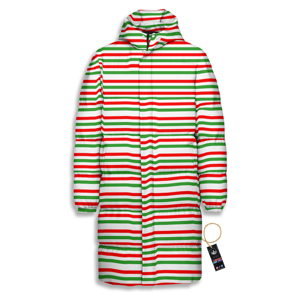 Striped Candy Cane Print Pattern Long Down Jacket-grizzshop