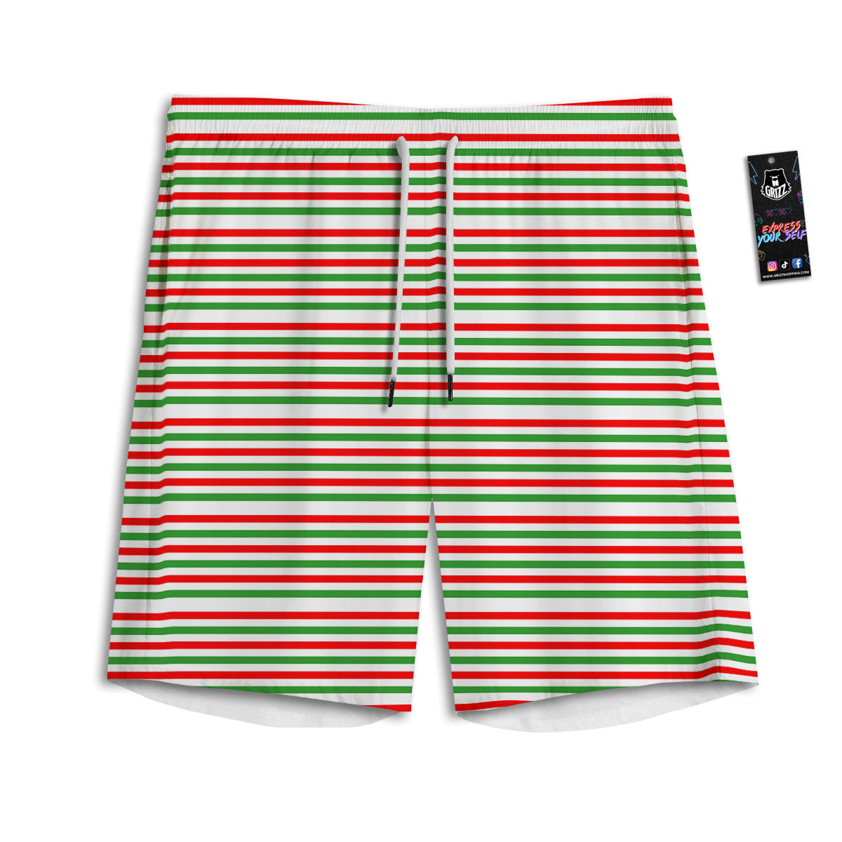 Striped Candy Cane Print Pattern Men's Athletic Shorts