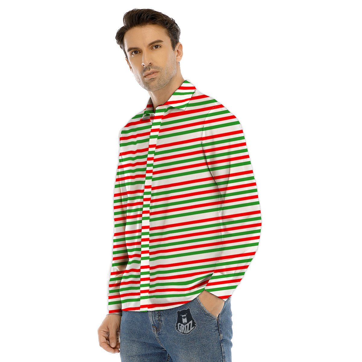 Striped Candy Cane Print Pattern Men's Dress Shirts-grizzshop