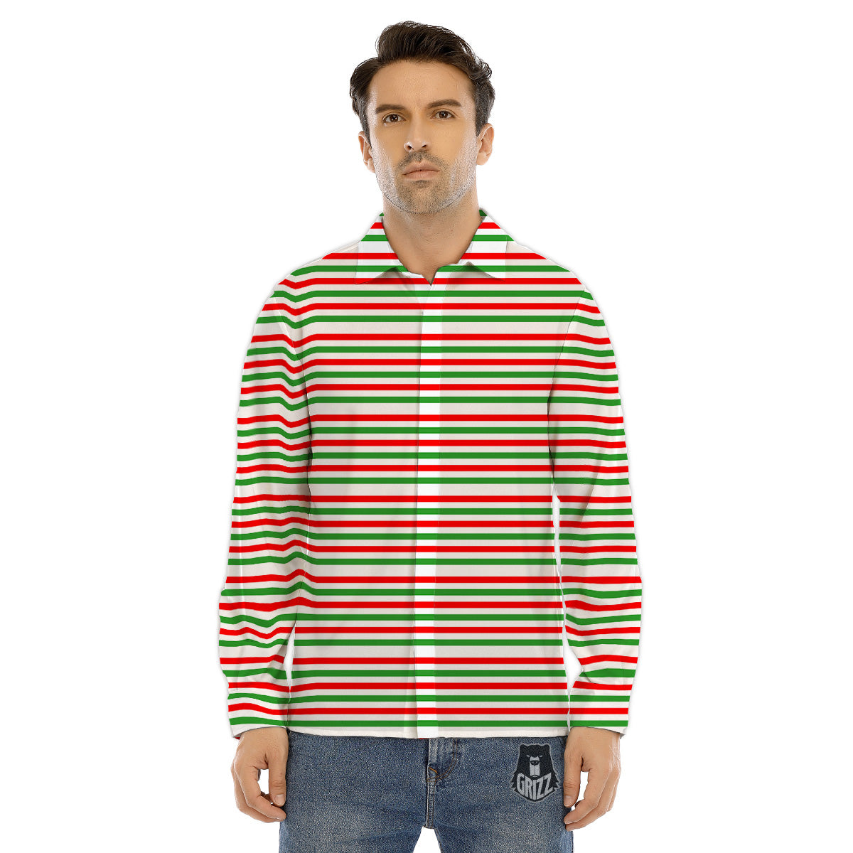 Striped Candy Cane Print Pattern Men's Dress Shirts-grizzshop