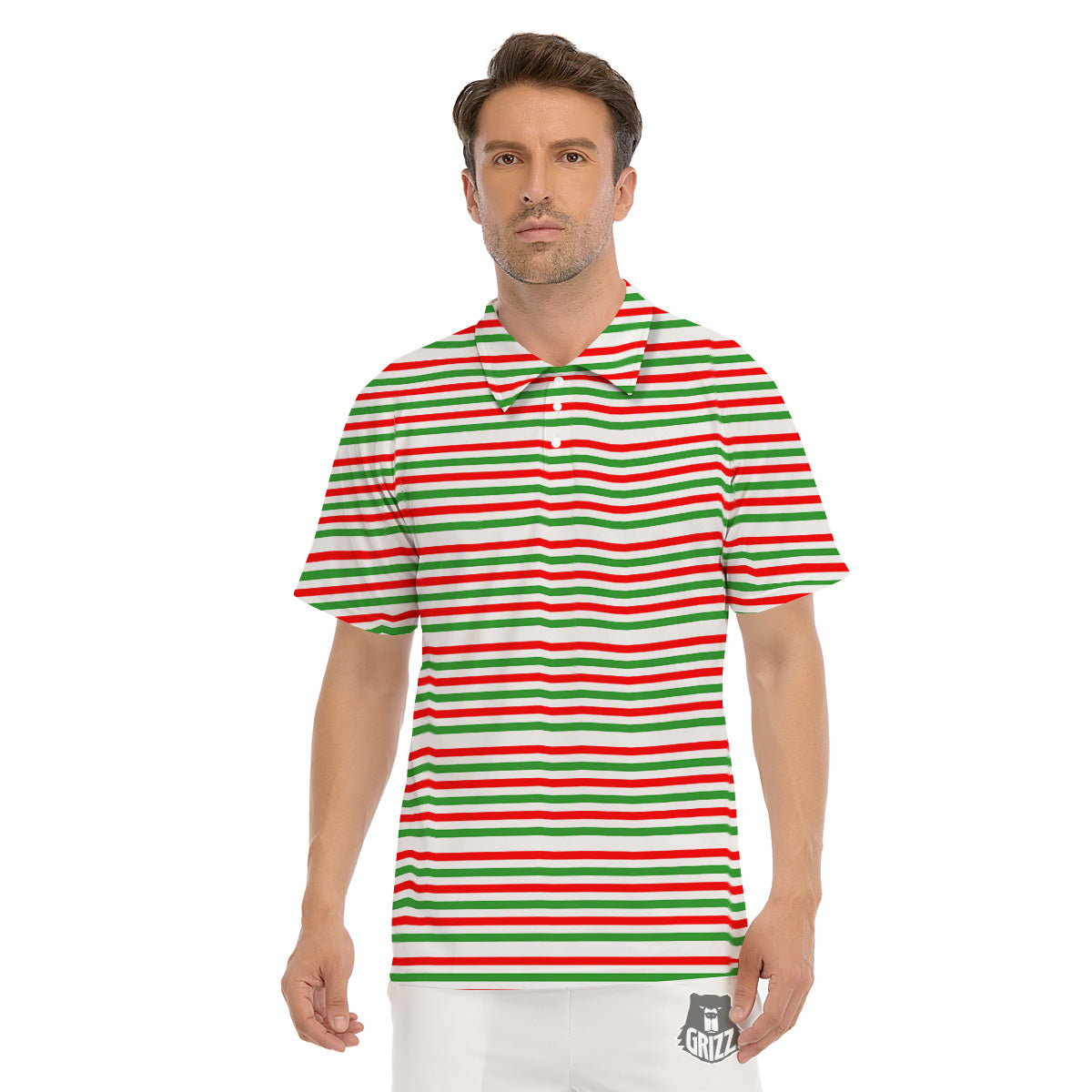 Striped Candy Cane Print Pattern Men's Golf Shirts-grizzshop