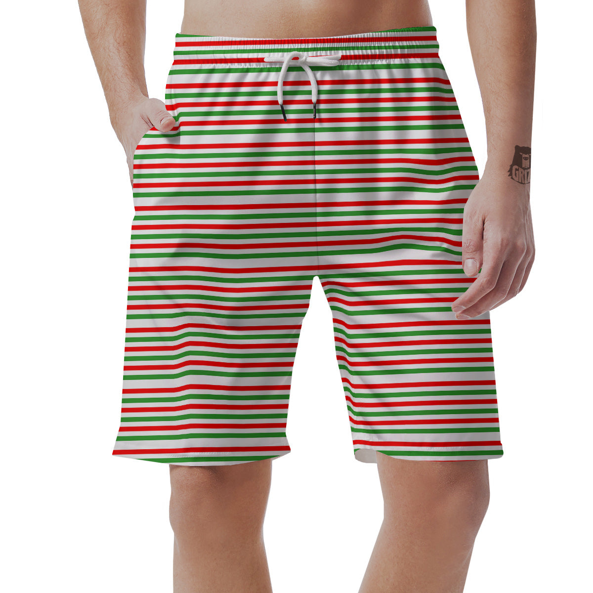 Striped Candy Cane Print Pattern Men's Shorts-grizzshop