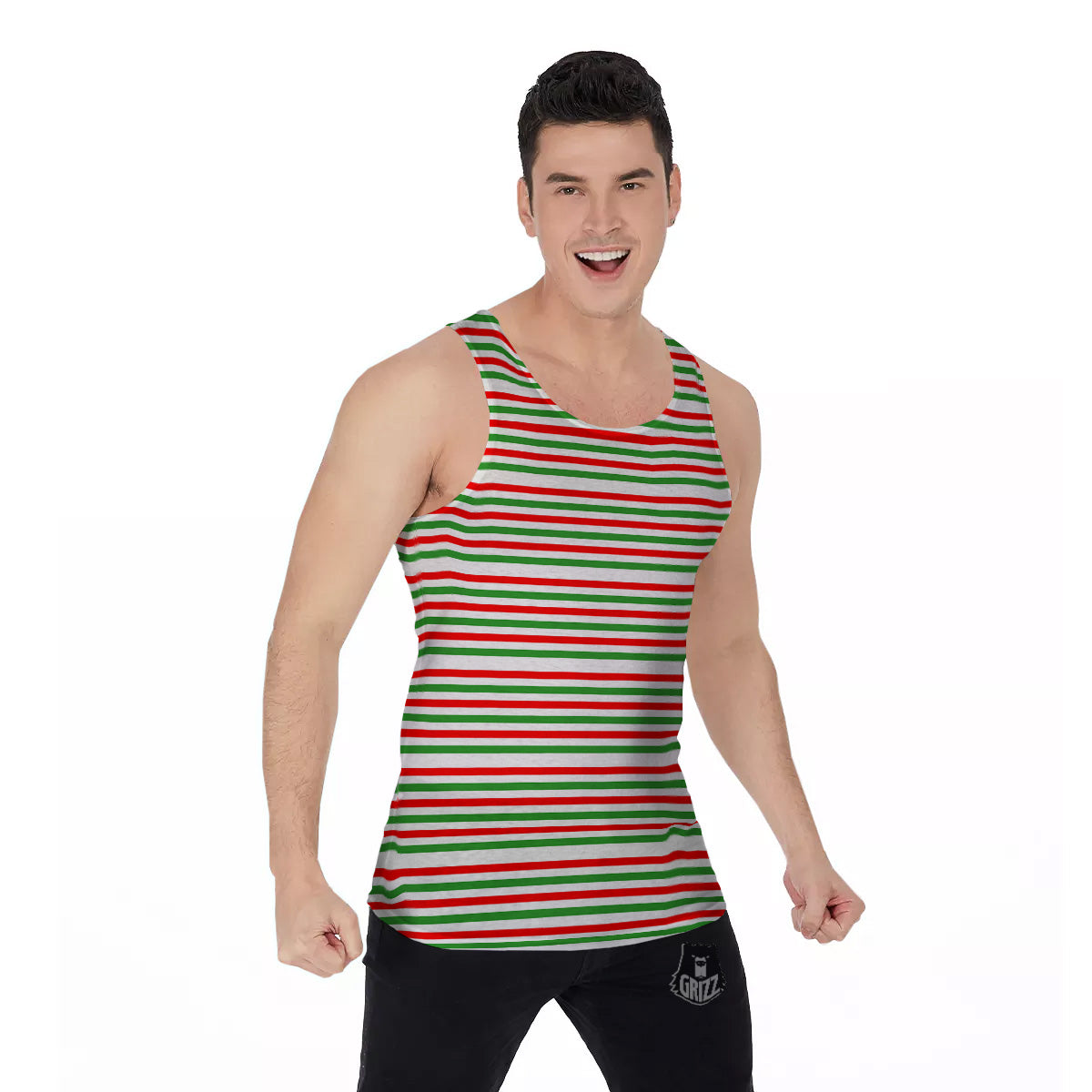 Striped Candy Cane Print Pattern Men's Tank Top-grizzshop