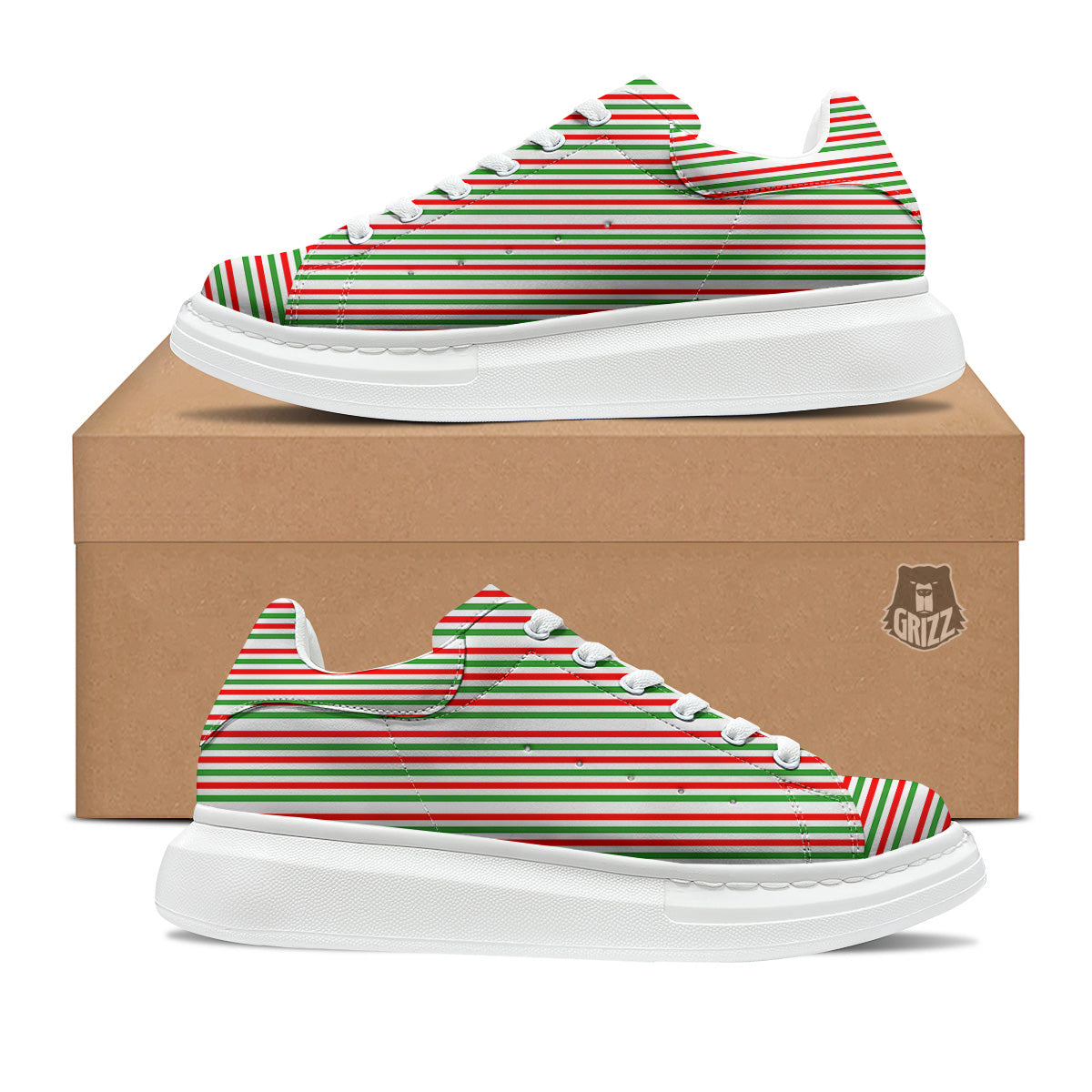 Striped Candy Cane Print Pattern Platform Shoes-grizzshop