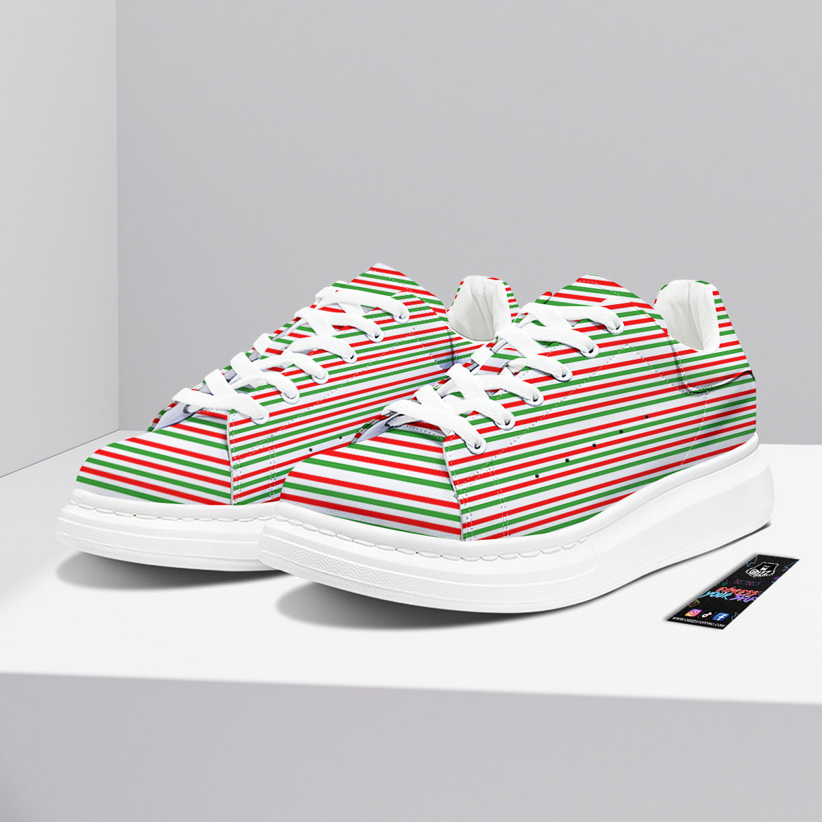 Striped Candy Cane Print Pattern Platform Shoes-grizzshop