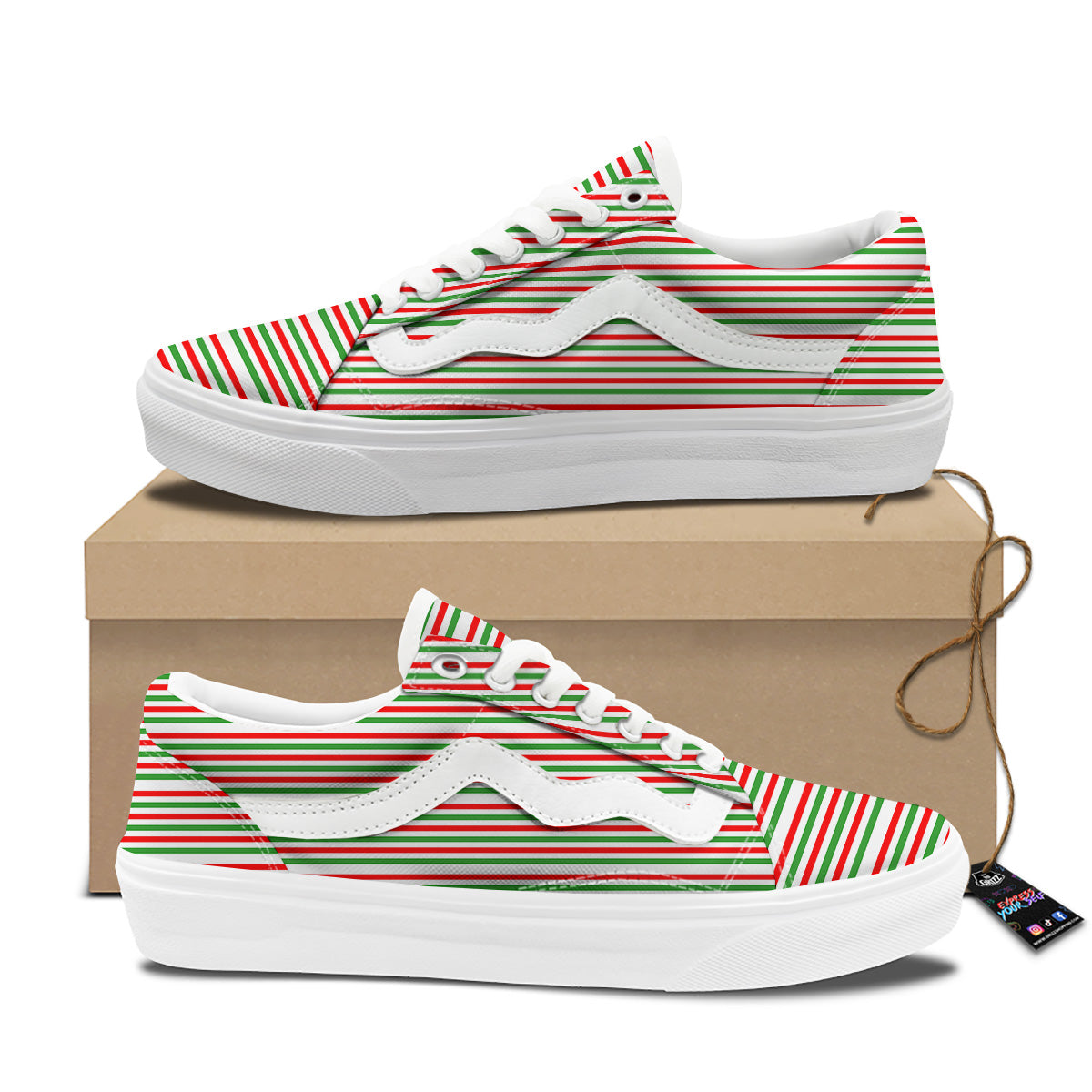 Striped Candy Cane Print Pattern Skate Shoes-grizzshop