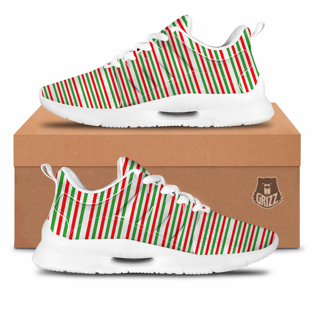 Striped Candy Cane Print Pattern Tennis Shoes-grizzshop
