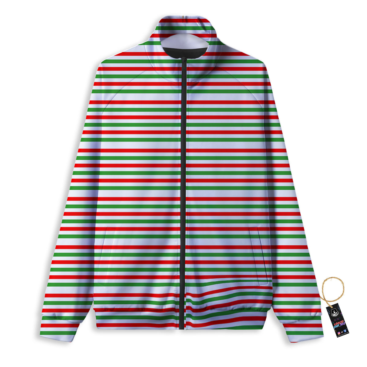 Striped Candy Cane Print Pattern Track Jacket-grizzshop