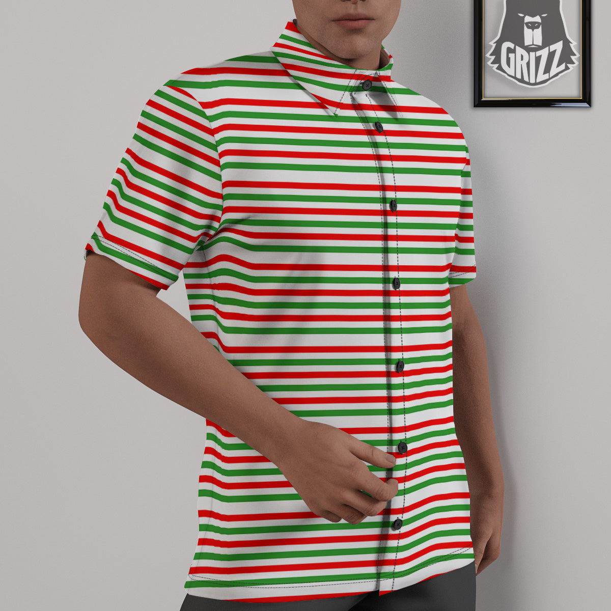 Striped Candy Cane Print Pattern Untucked Shirts-grizzshop