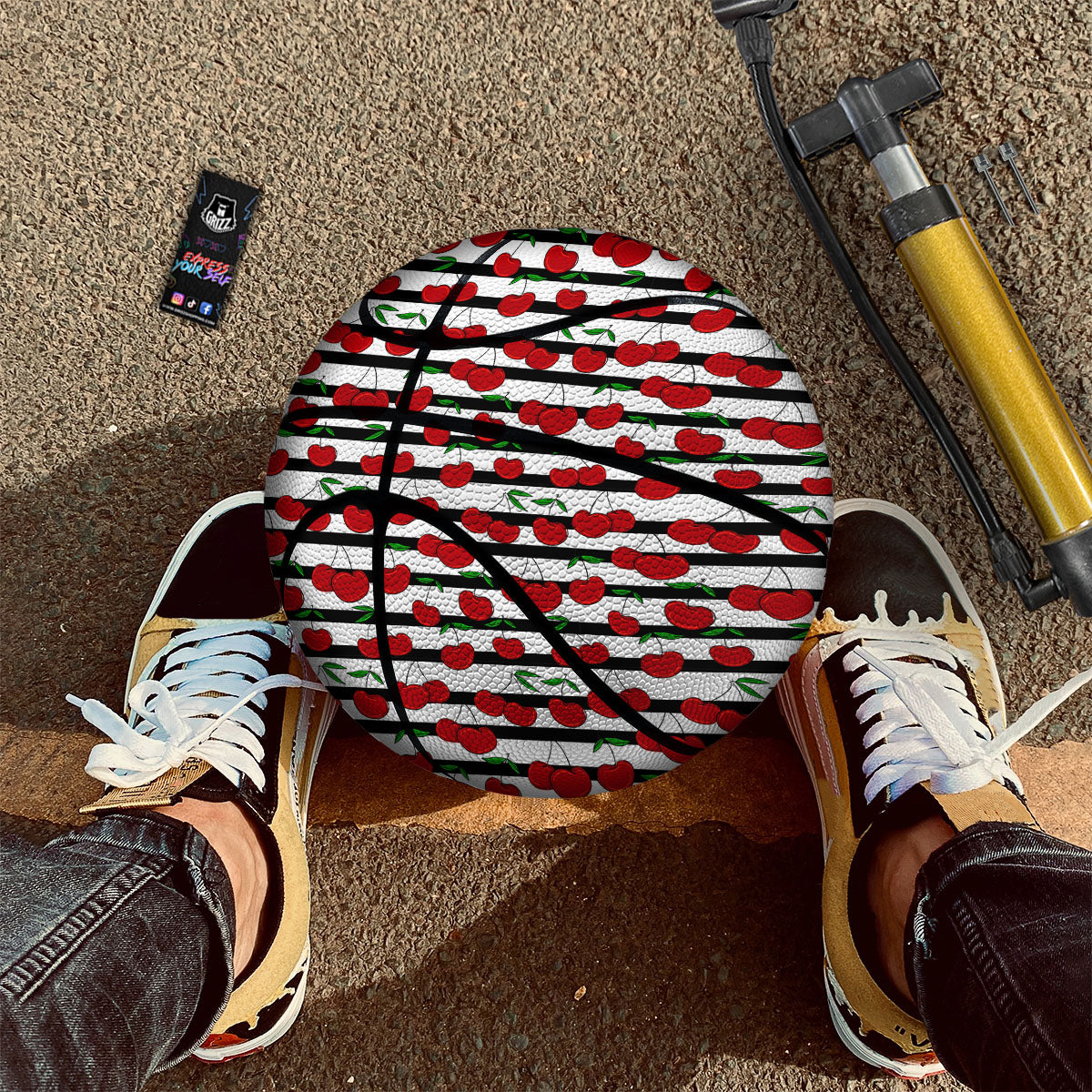 Striped Cherry Print Pattern Basketball-grizzshop