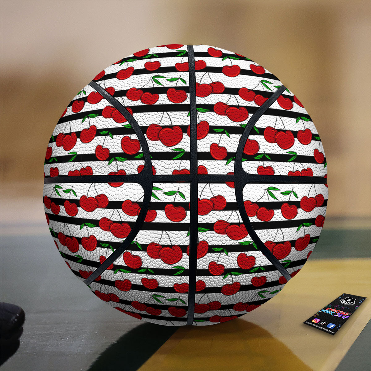 Striped Cherry Print Pattern Basketball-grizzshop