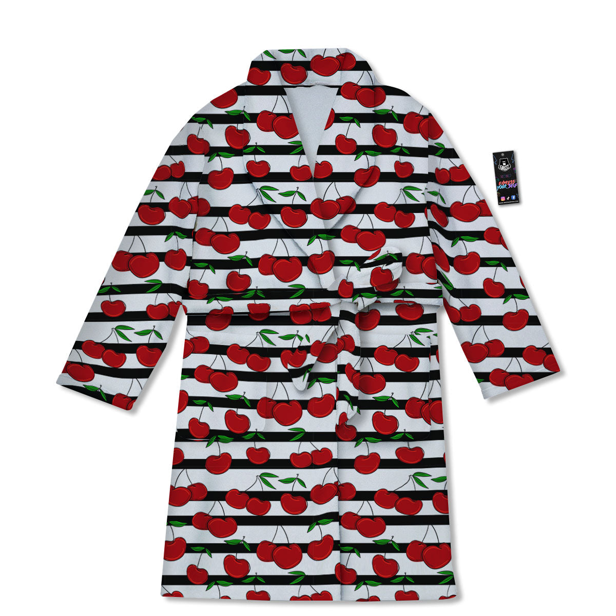 Striped Cherry Print Pattern Bathrobe-grizzshop