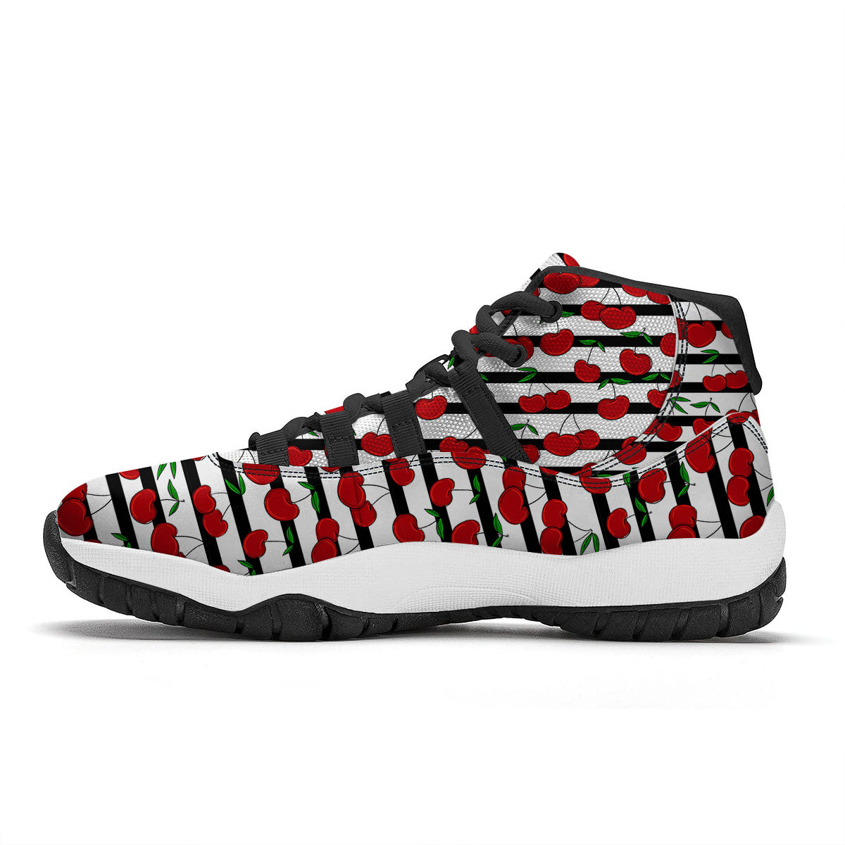 Striped Cherry Print Pattern Black Bball Shoes-grizzshop