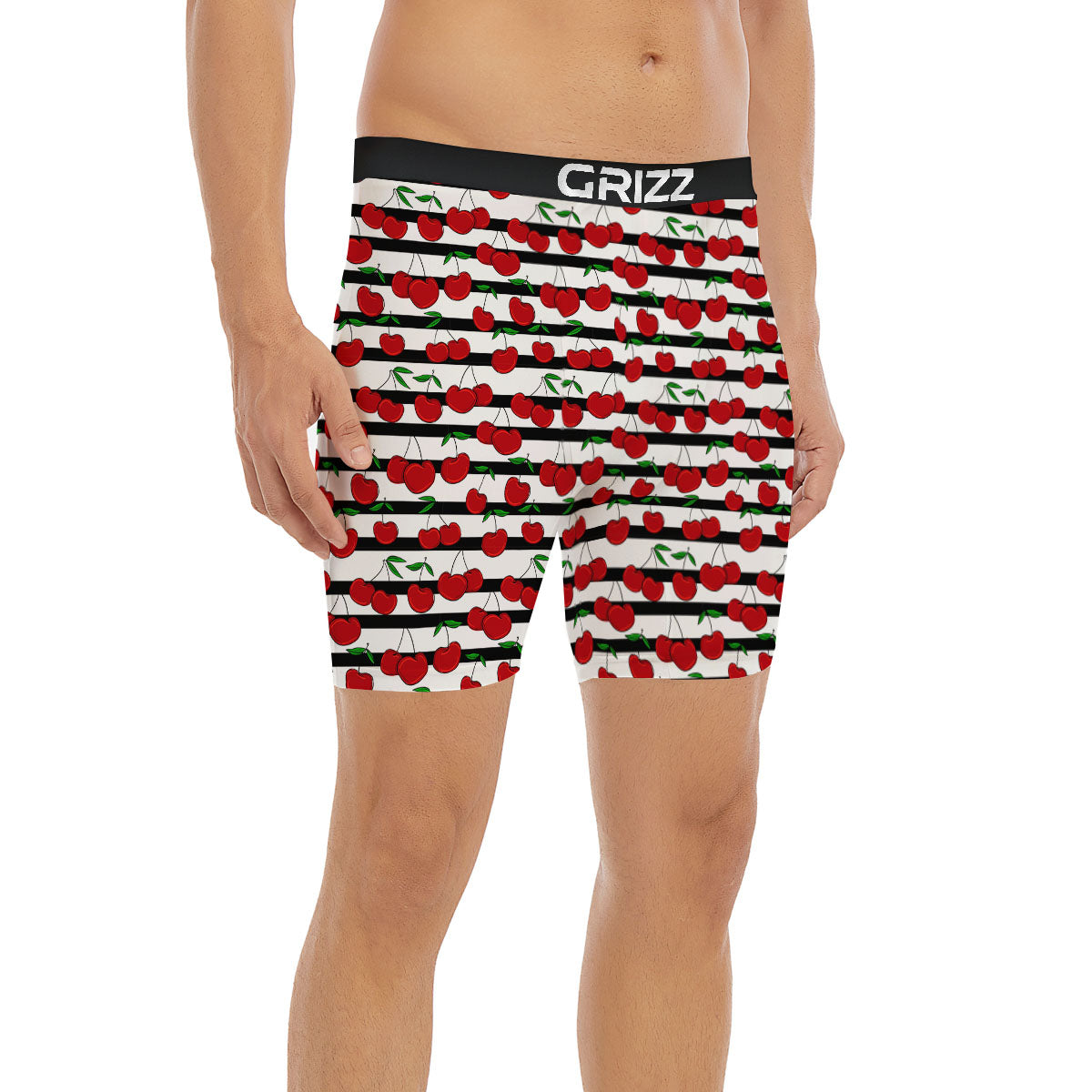 Striped Cherry Print Pattern Boxer Briefs-grizzshop