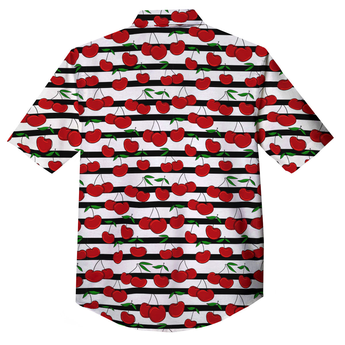 Striped Cherry Print Pattern Button Up Shirt-grizzshop