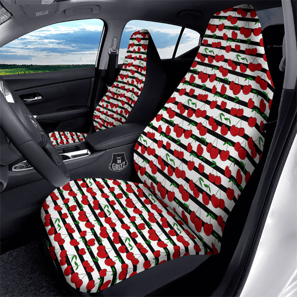 Striped Cherry Print Pattern Car Seat Covers-grizzshop