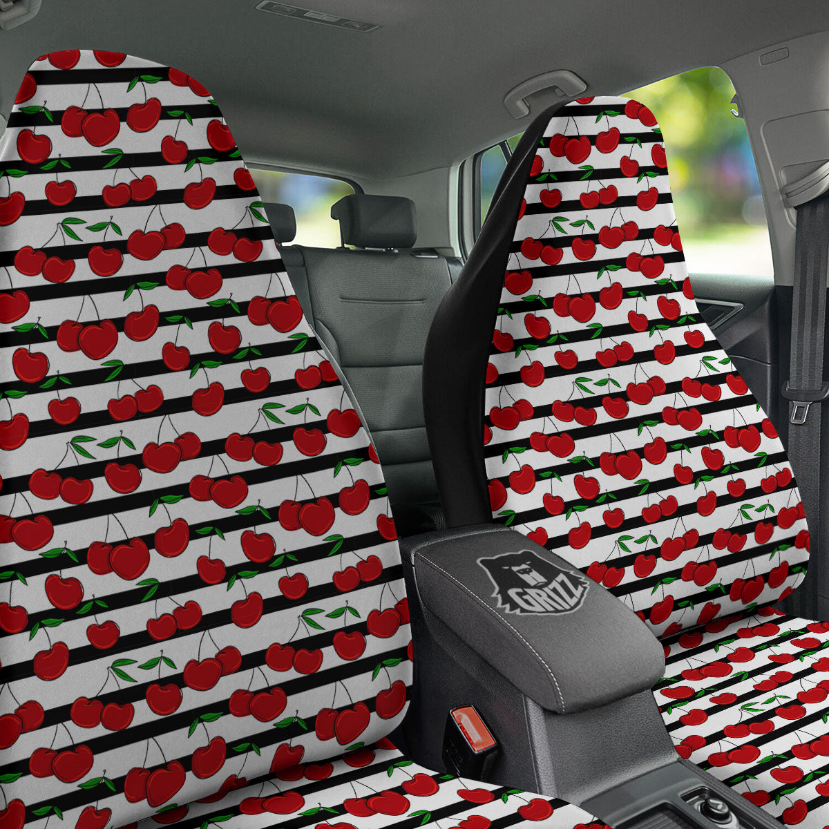 Striped Cherry Print Pattern Car Seat Covers-grizzshop