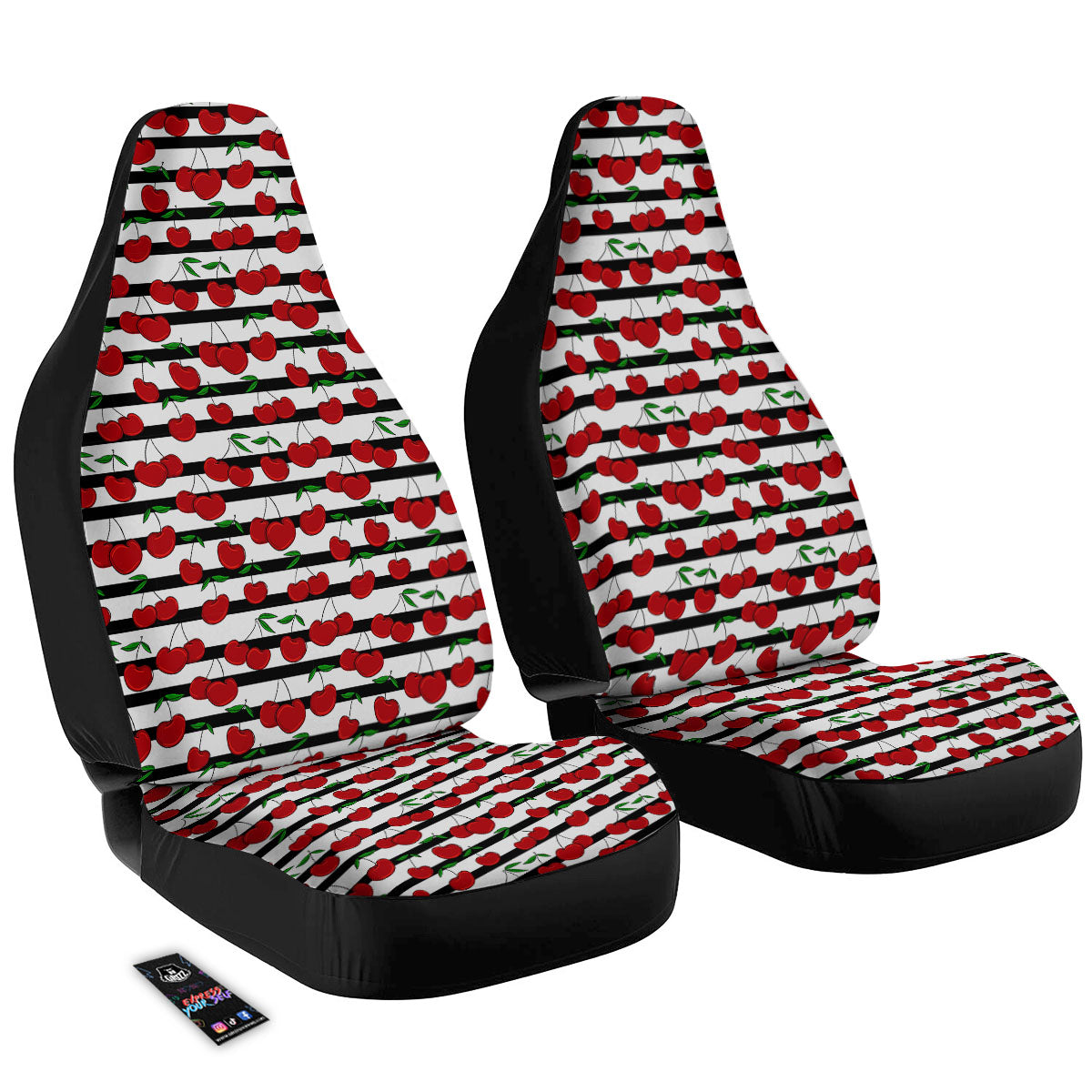 Striped Cherry Print Pattern Car Seat Covers-grizzshop
