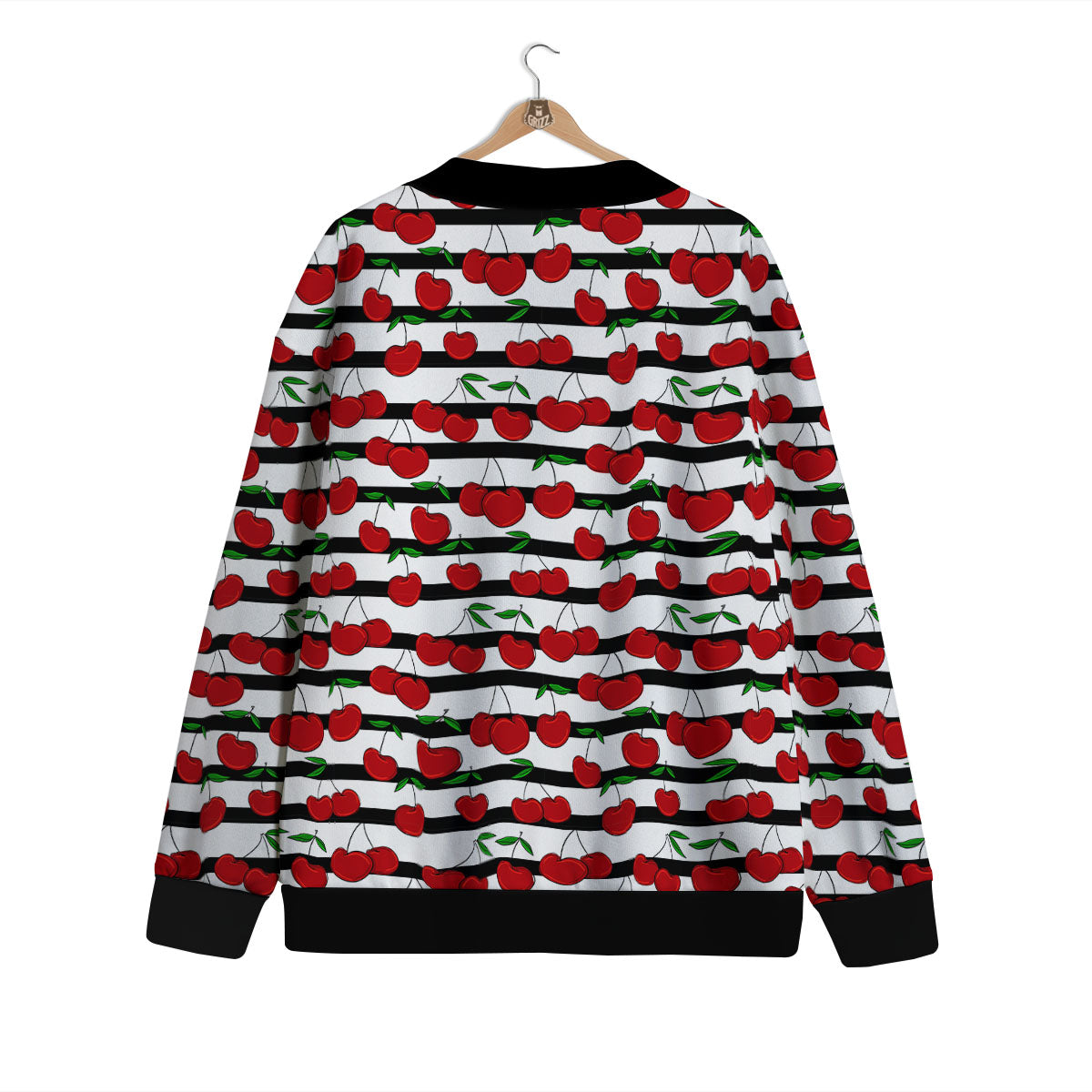 Striped Cherry Print Pattern Cardigan-grizzshop