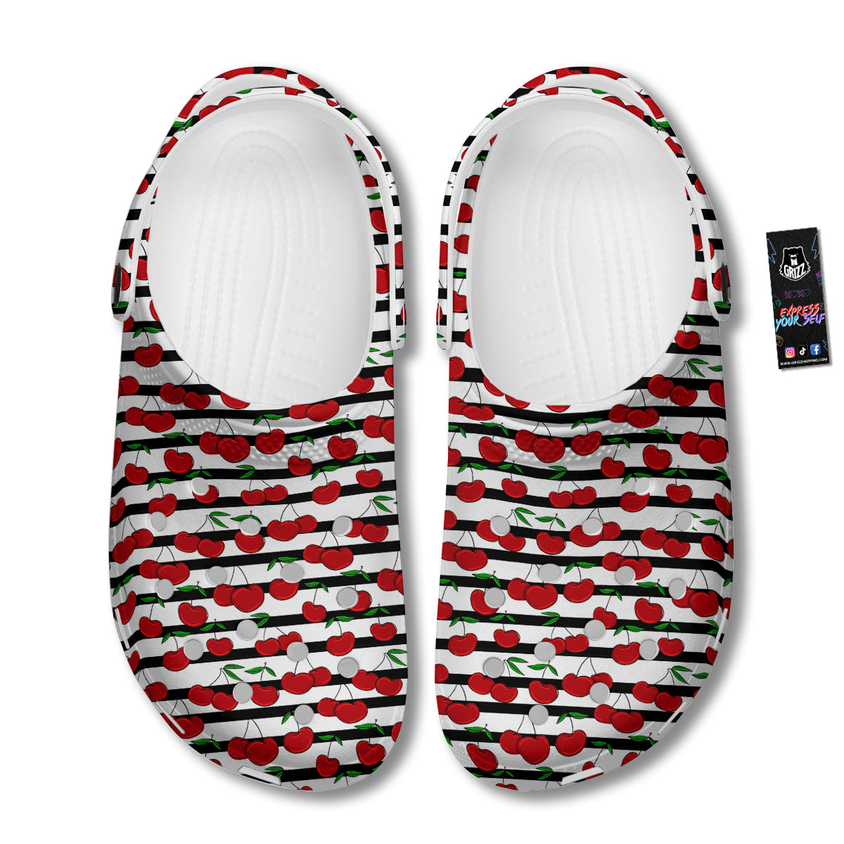 Striped Cherry Print Pattern Clog-grizzshop