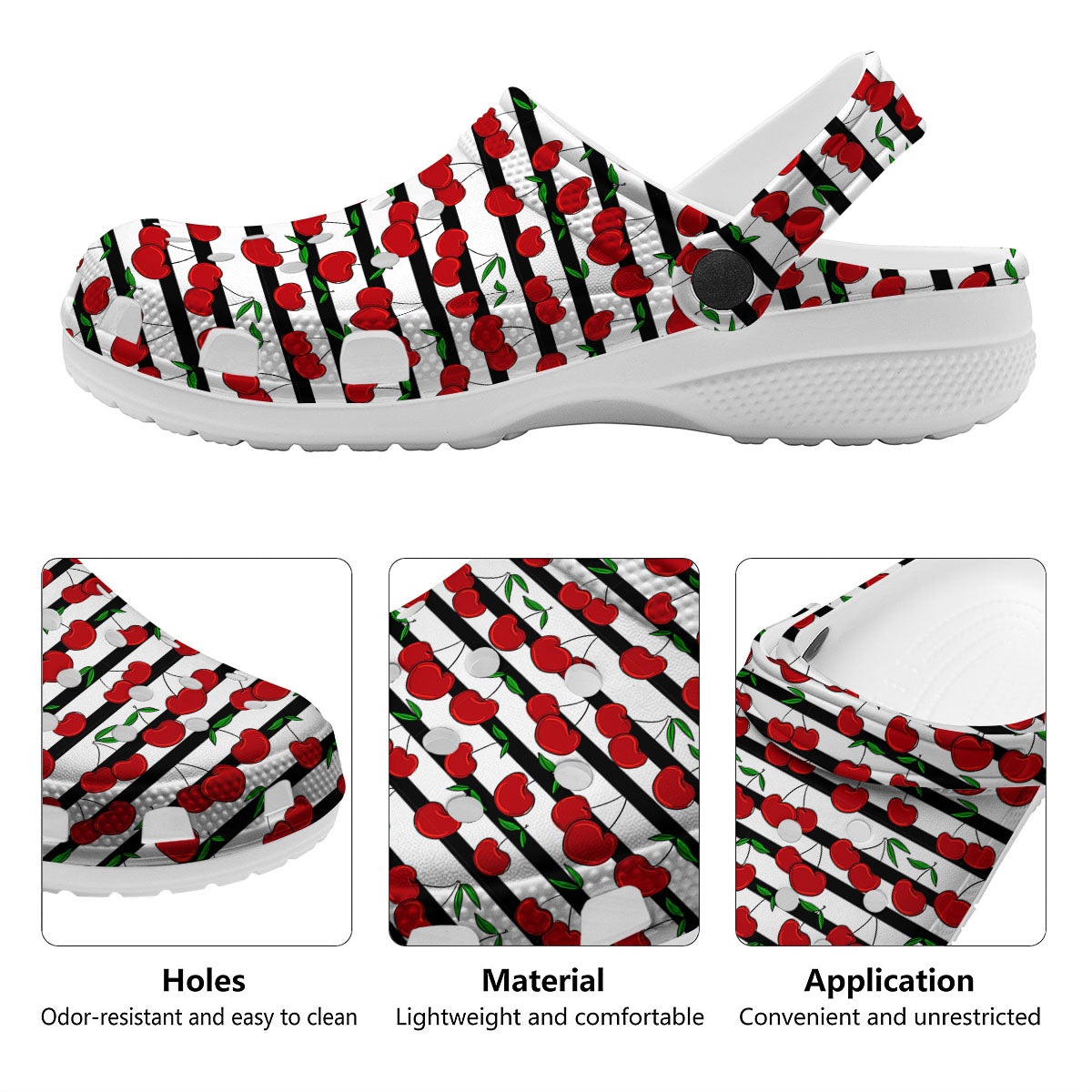 Striped Cherry Print Pattern Clog-grizzshop