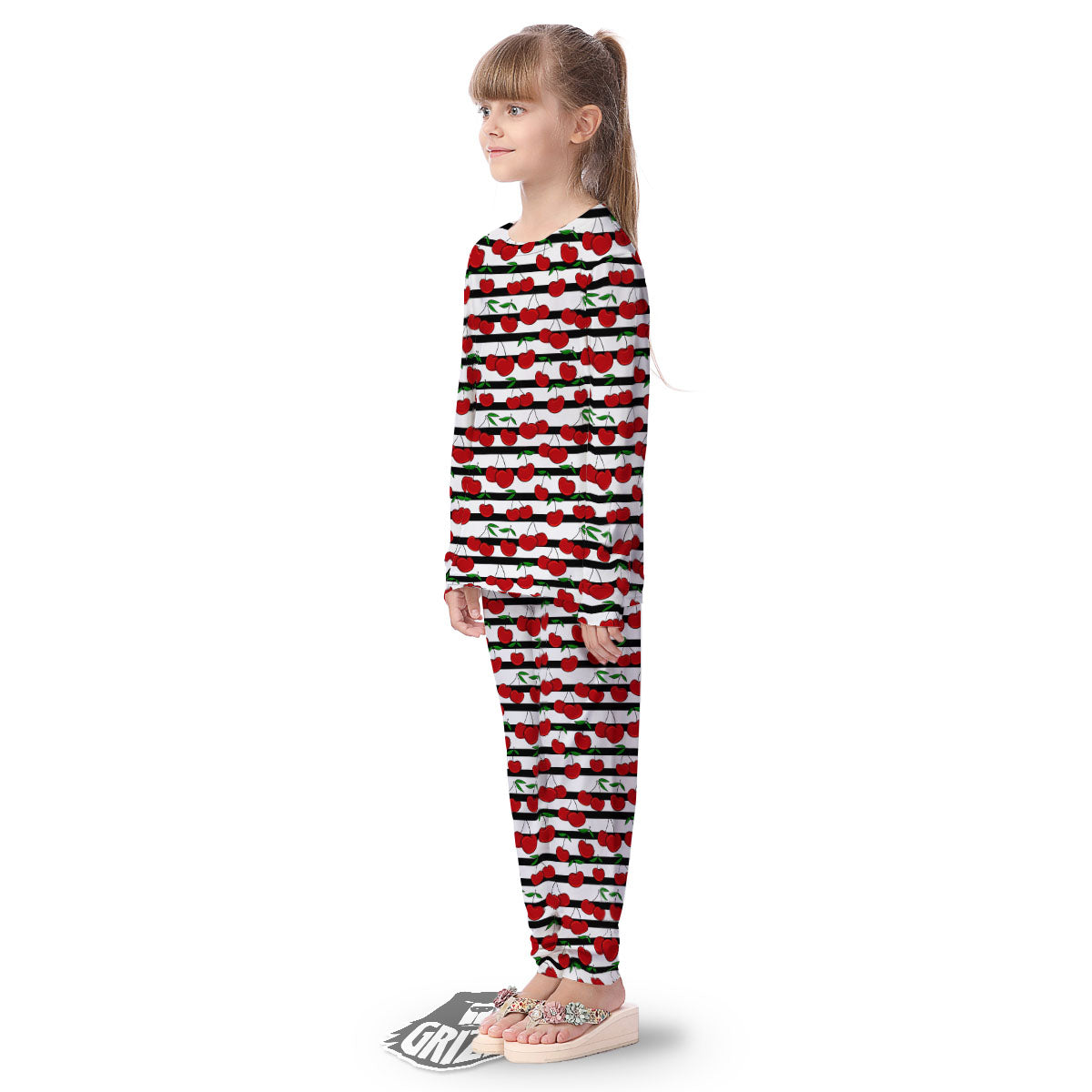 Striped Cherry Print Pattern Kid's Pajamas-grizzshop