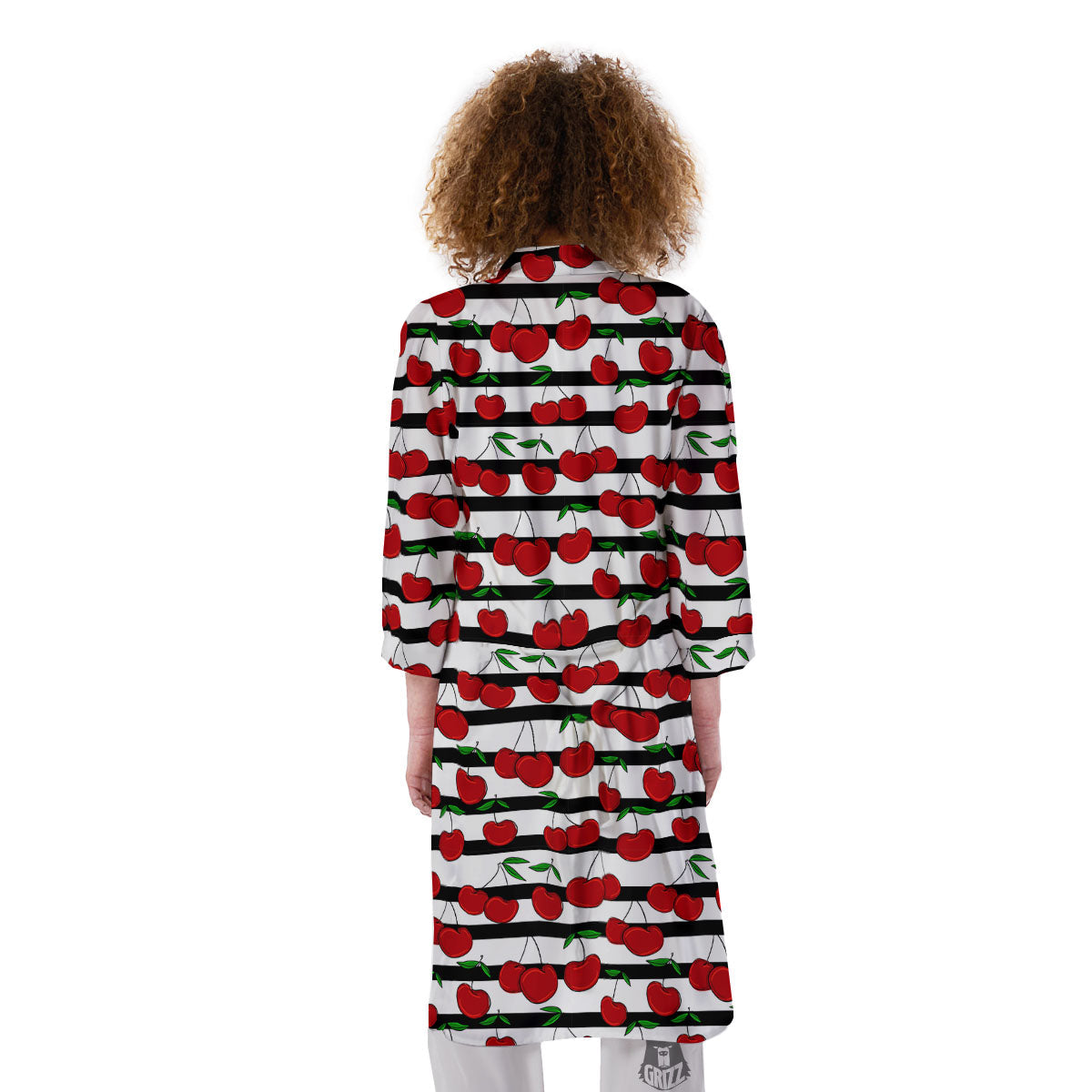 Striped Cherry Print Pattern Kimono-grizzshop