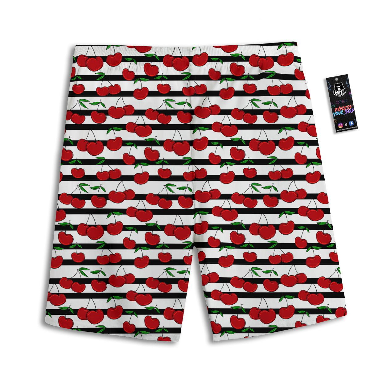 Striped Cherry Print Pattern Men's Athletic Shorts