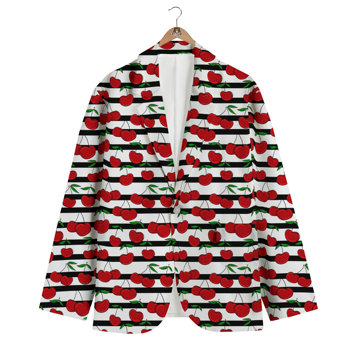 Striped Cherry Print Pattern Men's Blazer-grizzshop