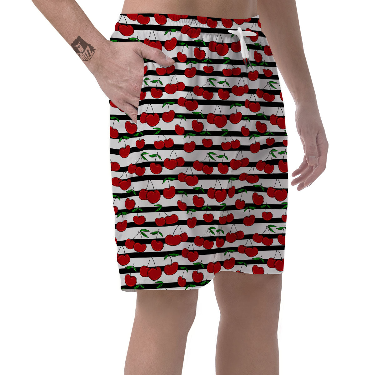 Striped Cherry Print Pattern Men's Shorts-grizzshop