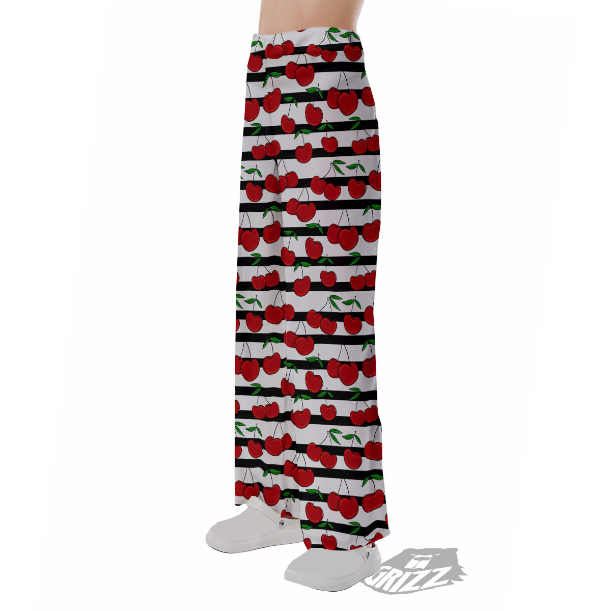 Striped Cherry Print Pattern Pajama Pants-grizzshop