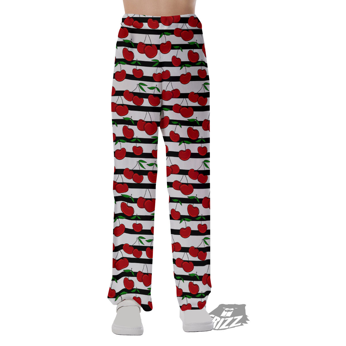 Striped Cherry Print Pattern Pajama Pants-grizzshop